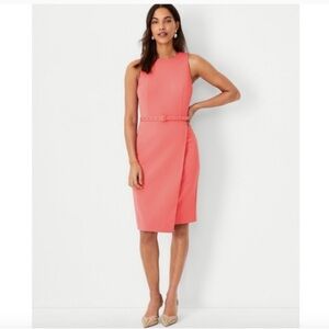Ann Taylor Belted Coral Sheath Dress